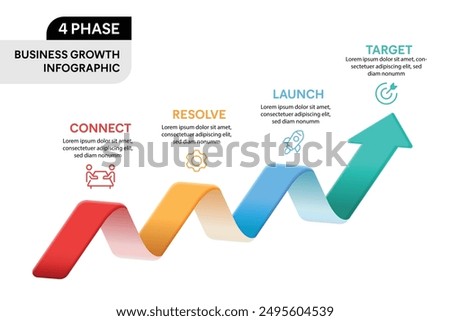 3D Arrow Infographic Vector Illustration. 4 Step Business Growth Projection Infographic Concept.