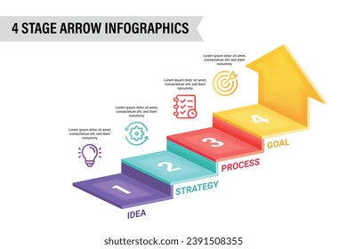 3D arrow infographic vector illustration.4 steps business process concept.