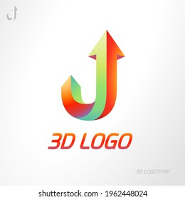 3D arrow letter. Stylized colorful logo.