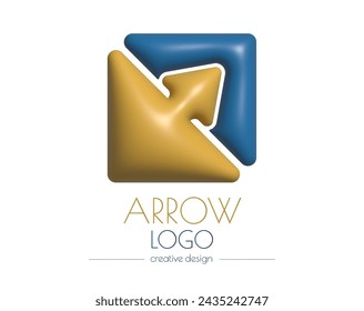 logotipo de flecha 3d. Plantilla para una marca, ID, etiqueta, etiqueta o pictograma. Icono de red social, idea de diseño corporativo