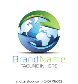3D arrow logo that circles the world in modern and simple shape