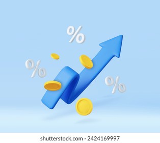 3d arrow of money rising trend Interest percentage increase, deposit. Excellent investing business graph on background. investment solution . 3d rendering. Vector illustration