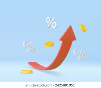 3d arrow of money rising trend Interest percentage increase, deposit. Excellent investing business graph on background. investment solution . 3d rendering. Vector illustration