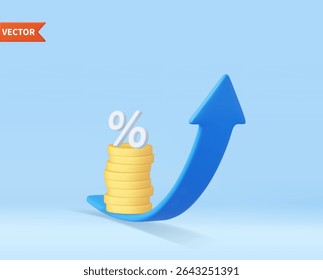 3d arrow of money rising trend Interest percentage increase, deposit. Excellent investing business graph on background. investment solution . 3d rendering. Vector illustration