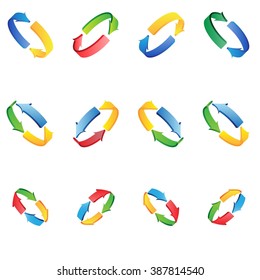 3d arrow on a circle, for the design of business processes or the design website button decoration. Vector illustration 