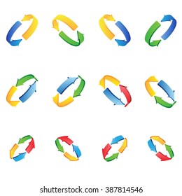 3d arrow on a circle, for the design of business processes or the design website button decoration. Vector illustration 