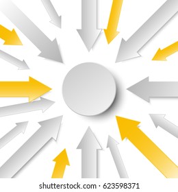 3d arrow paper with circle in the center for business graphic concept design