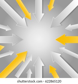 3d arrow paper point to center for business graphic concept design