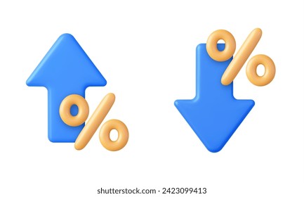 3d arrow up with percentage symbol income rising design. Income, inflation rate, benefit, investment, business success, interest rate up, Economy crisis concept. 3d rendering. Vector illustration