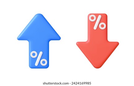 3d arrow up with percentage symbol income rising design. Income, inflation rate, benefit, investment, business success, interest rate up, Economy crisis concept. 3d rendering. Vector illustration