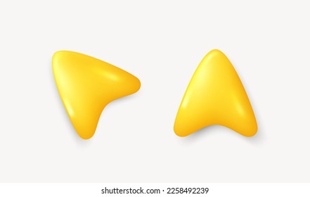 3d arrow pointer icon isolated on white background. Yellow realistic mouse cursor. 3d click arrow, gold selection tool. Realistic render direction arrow. Computer mouse arrow. Vector illustration