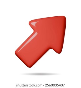 3d Arrow pointing up and sideways red color. Realistic 3d render In minimal style. Icon isolated on white background. Vector illustration