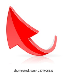 Up 3d arrow. Red sign with reflection. Vector illustration on white background