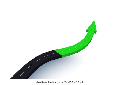 3d arrow up sign and road icon. Simple modern green candle trading sign, arrow and road icon as a symbol of success. Isolated vector illustration.