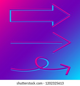 3D Arrow signs set blue and purple gradient background. Web icon. Vector illustration