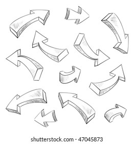 3D arrow sketchy design elements set vector illustration