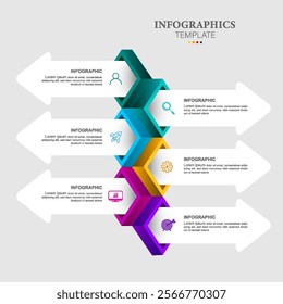 3D arrow style infographic element with 6 options, steps, number vector template design