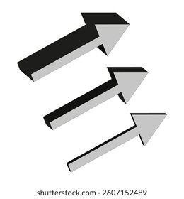 3d arrow symbol. Perspective arrow graphic. Right direction icon. Vector bold shape.