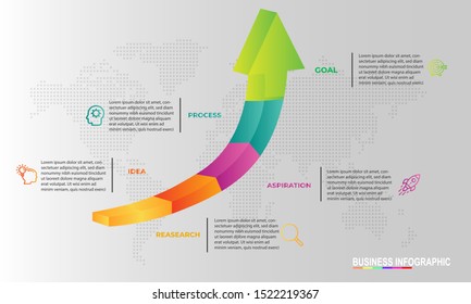 3D Arrow Timeline Business Infographics Template, Vector infographics timeline design template with 4 label for workflow layout & annual report. 