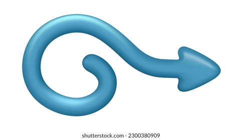 3D-Pfeil verdreht in eine Spirale, volumetrischer Zeiger blau. Vektorgrafik eines flexiblen Pfeils im Cartoon-Stil