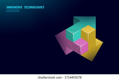 3D arrows brainstorm different way solutions concept. Business idea solving problems advisor banner template. Symbol teamwork development vector illustration