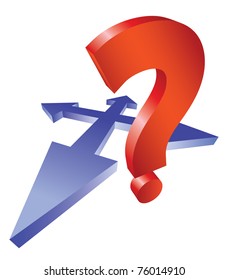 3D arrows crossroad and question mark