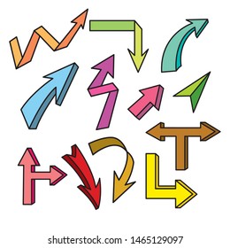 3D Arrows, Arrows doodles, arrows pointer, Arrows set vector templates