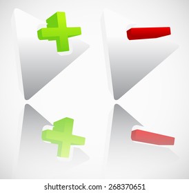 3d Arrows with plus and minus signs. Increase, decrease.