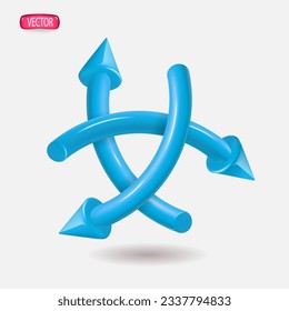 3d arrows pointing in different directions, a symbol of contradiction, objection and disagreement. Illustration in the style of plastic cartoon. Vector design.