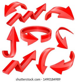 3d arrows. Red signs with reflection. Vector illustration on white background