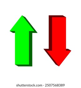 3D Arrows Vector Set in Red and Green Indicating Loss and Profit - High-Quality Graphics for Financial Visuals, Economic Data Representation, and Business Growth Analysis