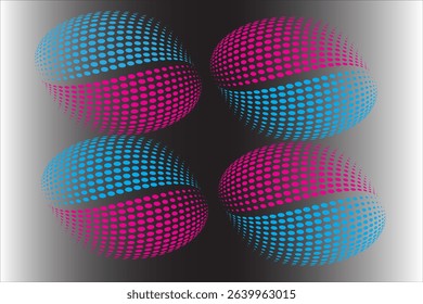 3d art dot circle earth blue, pink color on black background. vectors