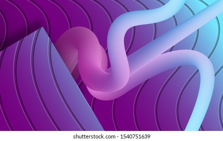 3D Art Graphic Design Vector Illustration. Creative Plastic Engraved Background with Blue and Violet Illumination. Wave Elements. Concept Landing Page, Card, Banner, Poster, Cover, Flyer, Template.