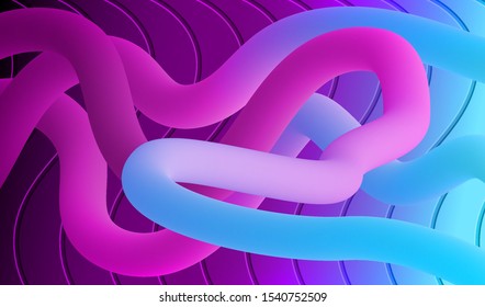 3D Art Vector Illustration Graphic Design. Creative Neon Effect. Background with Blue, Violet Illumination. Elegant Concept Landing Page Card, Banner, Poster, Cover, Flyer, Layout, Magazine, Template.