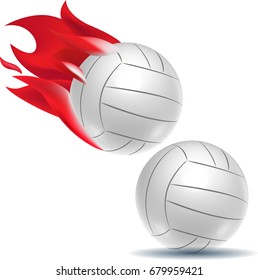 3d art of white volleyball in motion with red fire trail. Ball with shadow,