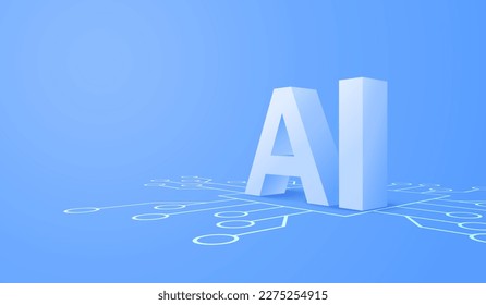 3D artificial intelligence with circuit electric background. Digital futuristic big data visualization and machine learning. vector banner art illustration.