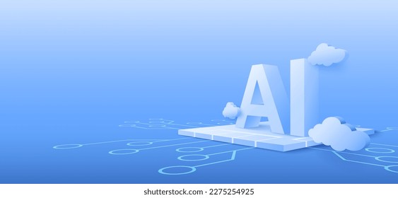 3D artificial intelligence with circuit electric background. Digital futuristic big data visualization and machine learning. vector banner art illustration.