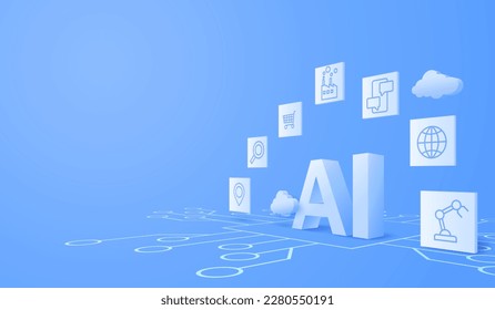 3D artificial intelligence with circuit electric background. Digital futuristic big data visualization and machine learning. vector banner art illustration.