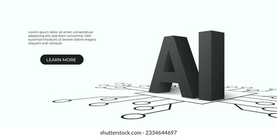 3D artificial intelligence with circuit electric background. Digital futuristic big data visualization and machine learning. vector banner art illustration.