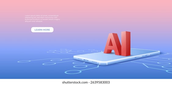 3D artificial intelligence with circuit electric on mobile phone background. Digital technology. vector banner art illustration
