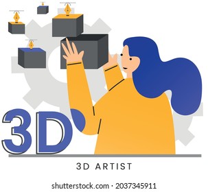 3D ARTIST - Artist creating three-dimensional digital design using computer software, freelancer, 3D modeler.