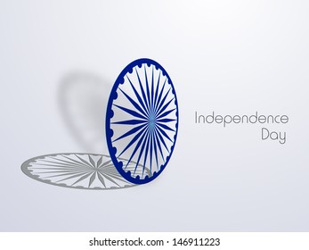 3D ashoka wheel on abstract blue background for Indian Independence Day.