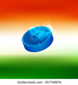 3d Ashoka Wheel on Abstract Indian Flag background