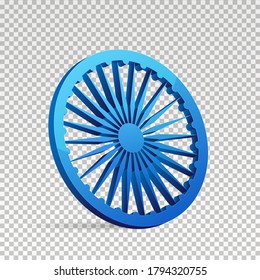 3D Ashoka Wheel PNG of Indian Flag Creative Illustration with Shadow for Independence Day 15 August or Republic Day 26 January on Transparent Background.