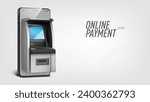 3D ATM Machine On Smartphone. Shopping Online Payment Concept. EPS10 Vector