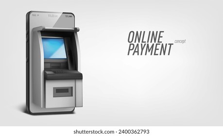 3D ATM Machine On Smartphone. Shopping Online Payment Concept. EPS10 Vector