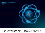 3D atom accelerator particle collider. Science physics atomic power research concept design. Modern molecular micro lab matter analysis vector illustration symbol