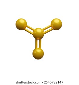 Estructura atómica 3D de la molécula amarilla Vector render ilustración. Fórmula química estructural y modelo macro de molécula de volumen aislado en blanco. Patrón brillante de las burbujas de la ciencia, elemento de la biotecnología