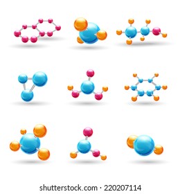 3d atomic structure chemical molecule models isolated vector illustration