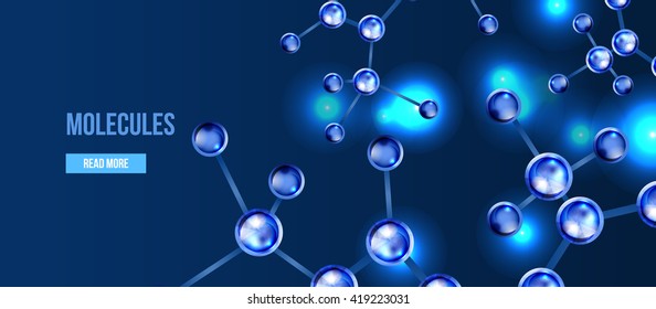 3d atomic structure molecule model grid over blue background. Banners with blue molecules design. Atoms. Medical background for banner or flyer.